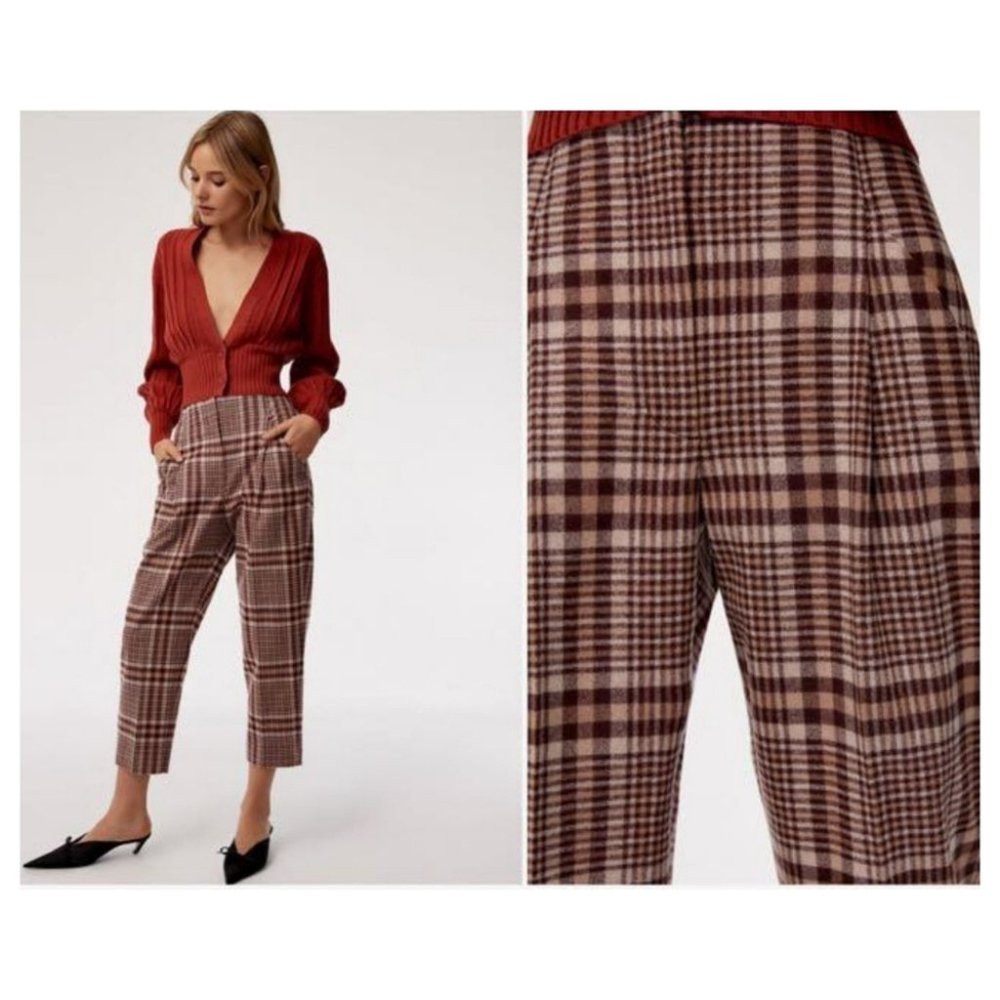 WILFRED | Chambery Pant Wool Cashmere Plaid Pants Tan Brown Aritzia 6 S Small